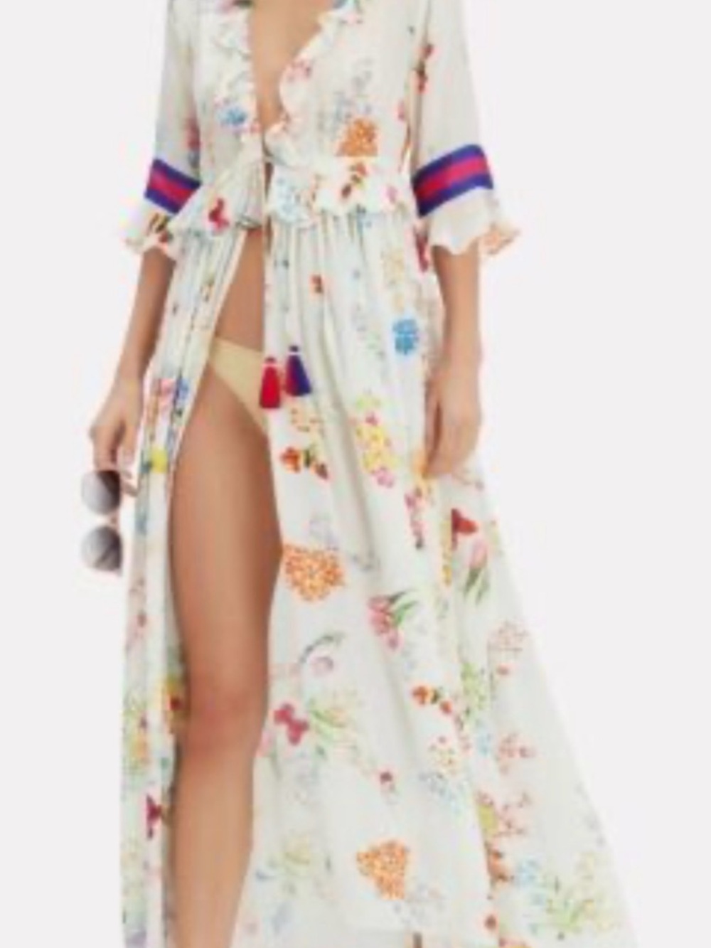 Rococo Sand Ivory Floral Ruffle Tie-Front Maxi Dress